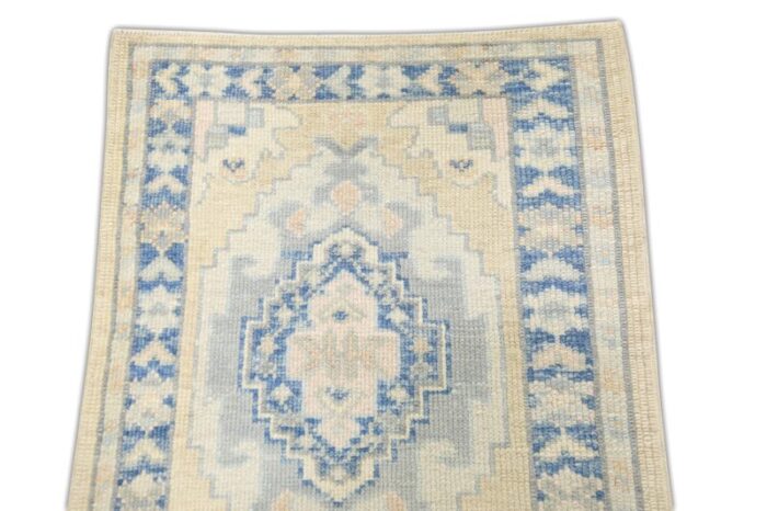 modern turkish oushak rug blue and beige handwoven wool rug 23 x 211 2851