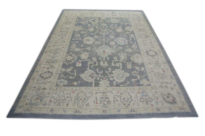 modern turkish oushak rug gray and beige handwoven wool rug 92 x 13 1611