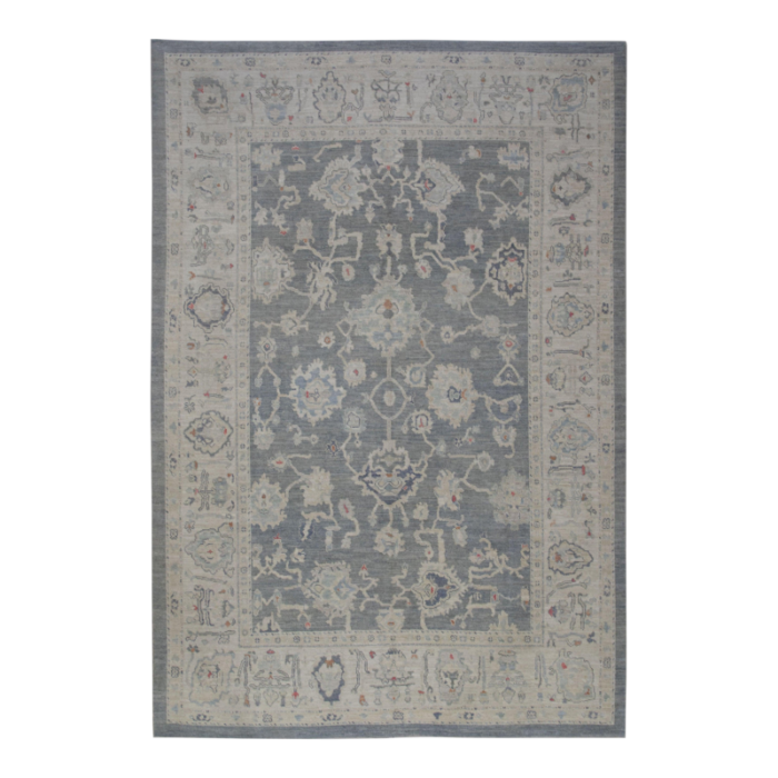 modern turkish oushak rug gray and beige handwoven wool rug 92 x 13 5807