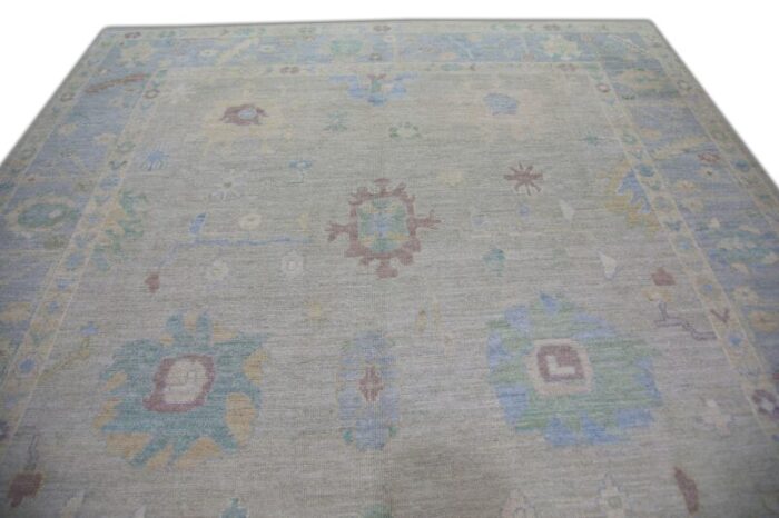 modern turkish oushak rug light blue and beige handwoven wool rug 9 x 128 0772