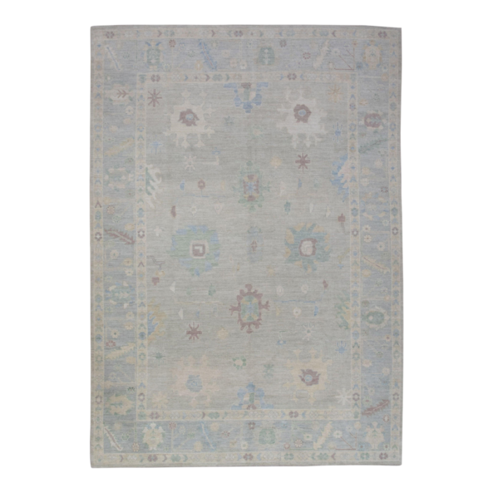 modern turkish oushak rug light blue and beige handwoven wool rug 9 x 128 1947