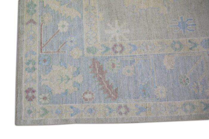 modern turkish oushak rug light blue and beige handwoven wool rug 9 x 128 2303