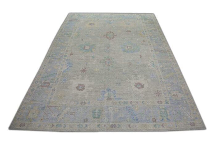 modern turkish oushak rug light blue and beige handwoven wool rug 9 x 128 2441