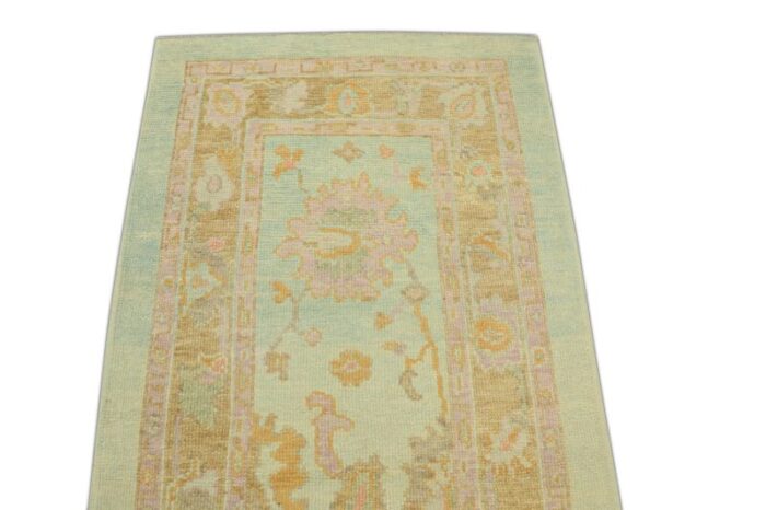 modern turkish oushak rug pastel green and beige handwoven wool rug 3 x 64 8347