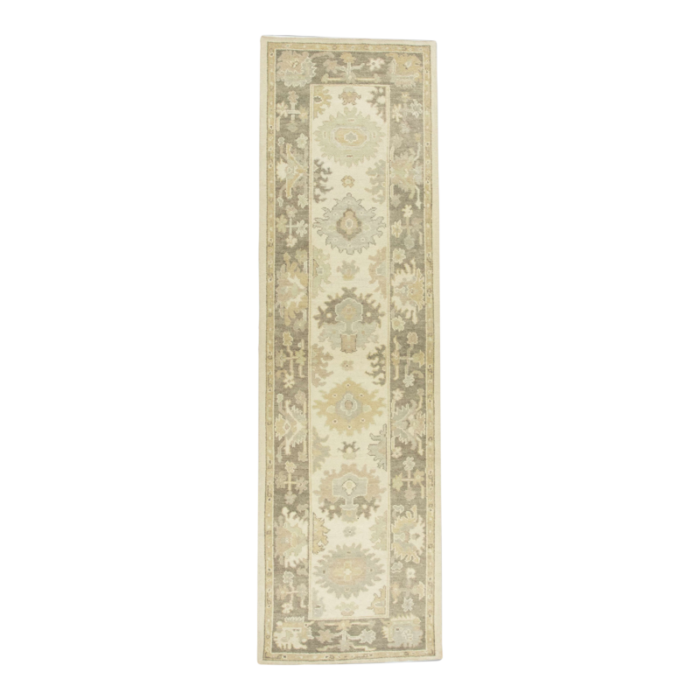 modern turkish oushak runner beige and ivory handwoven wool rug 3 x 103 5262