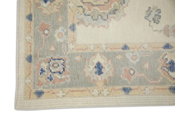 modern turkish oushak runner ivory and blue handwoven wool rug 3 x 811 2081