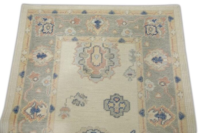 modern turkish oushak runner ivory and blue handwoven wool rug 3 x 811 3024