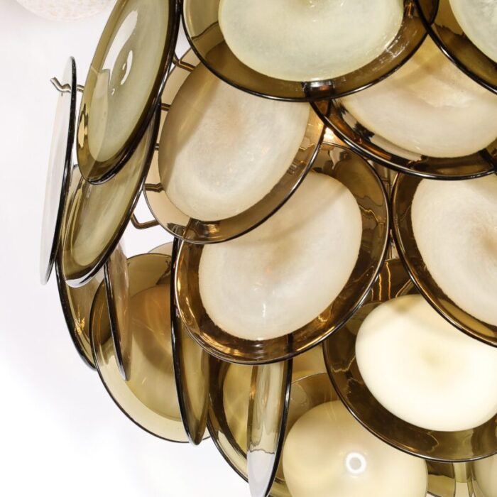 modernist four tier smoked topaz disc murano glass chandelier w chrome fittings 1314