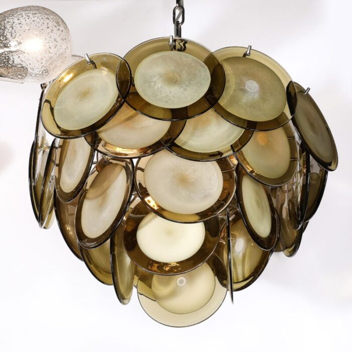 modernist four tier smoked topaz disc murano glass chandelier w chrome fittings 6103