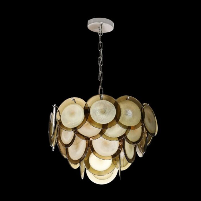 modernist four tier smoked topaz disc murano glass chandelier w chrome fittings 7893