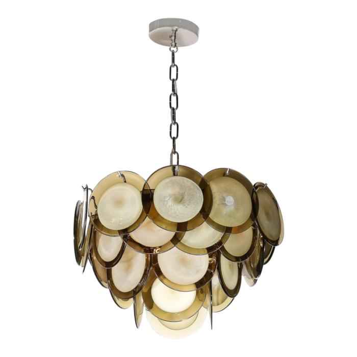 modernist four tier smoked topaz disc murano glass chandelier w chrome fittings 8135