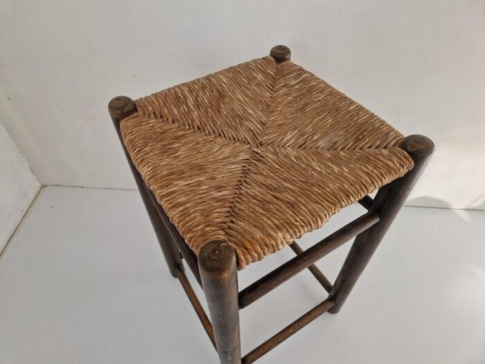 modernist rush and beech stool in the style of charlotte perriand 1960s 1714