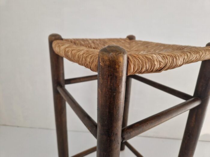 modernist rush and beech stool in the style of charlotte perriand 1960s 5550