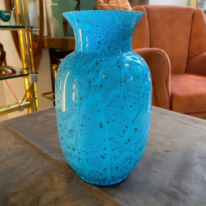 modernist turquoise and black murano glass vase from veart 1980s 2