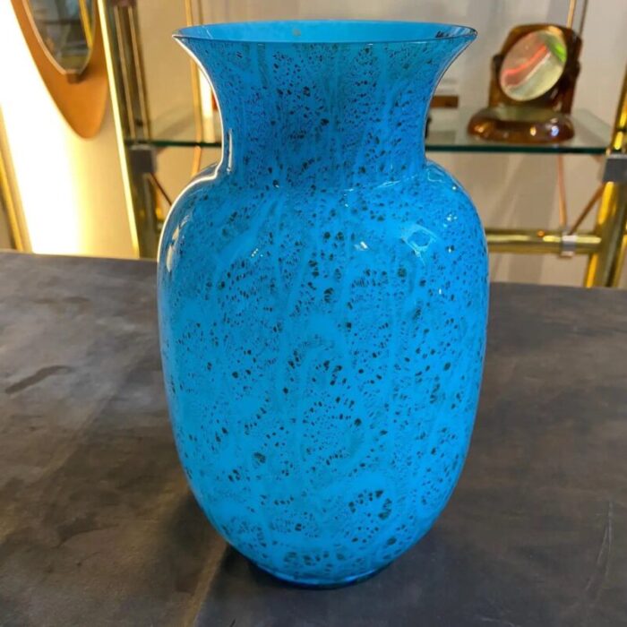 modernist turquoise and black murano glass vase from veart 1980s 3