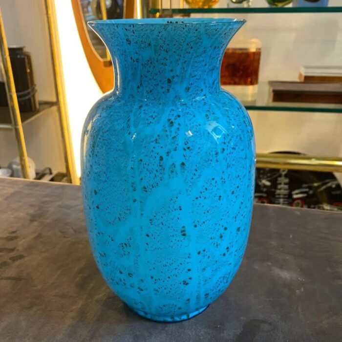 modernist turquoise and black murano glass vase from veart 1980s 5