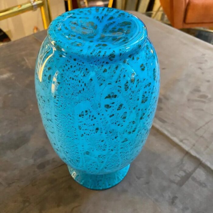 modernist turquoise and black murano glass vase from veart 1980s 6