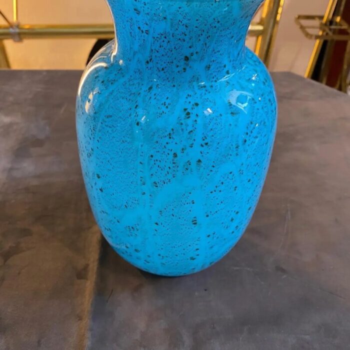 modernist turquoise and black murano glass vase from veart 1980s 7