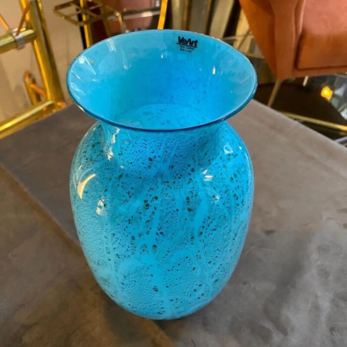 modernist turquoise and black murano glass vase from veart 1980s 9