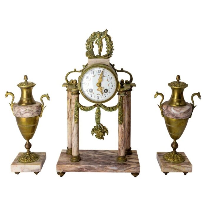 napoleon iii french bronze and marble clock and cherub puttis 1890s set of 3 1