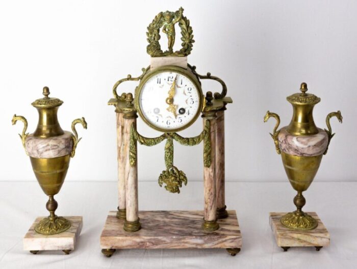 napoleon iii french bronze and marble clock and cherub puttis 1890s set of 3 2