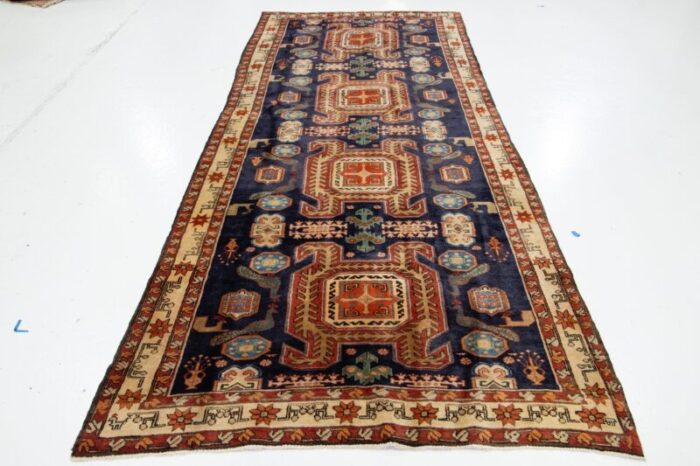 navy blue wool rug vintage heriz allover design 0165