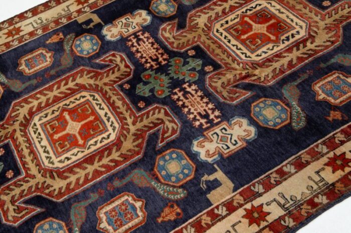 navy blue wool rug vintage heriz allover design 1400