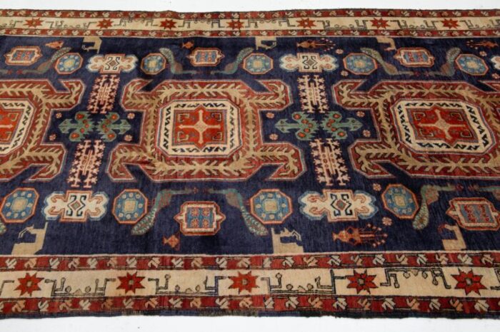 navy blue wool rug vintage heriz allover design 4755