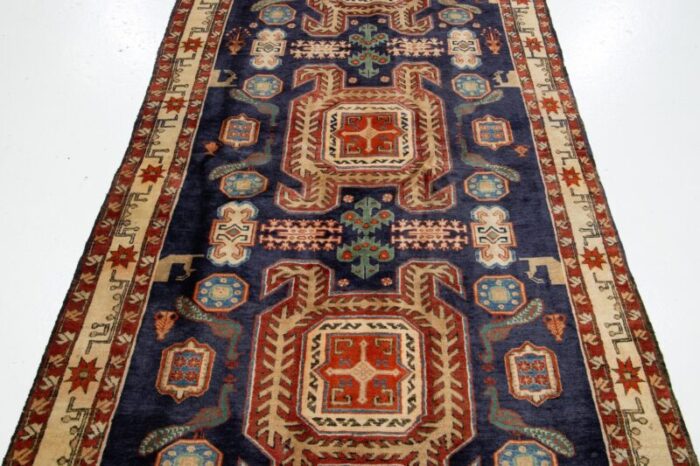 navy blue wool rug vintage heriz allover design 6235