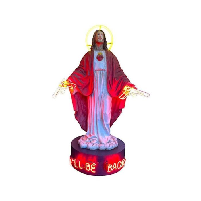 neon art sculpture of jesus by chris bracey 1