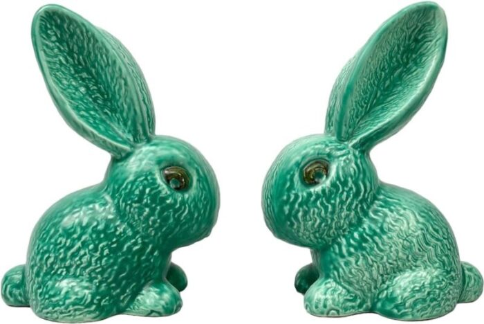 no 1028 green glazed rabbit from sylvac 1950s set of 2 1