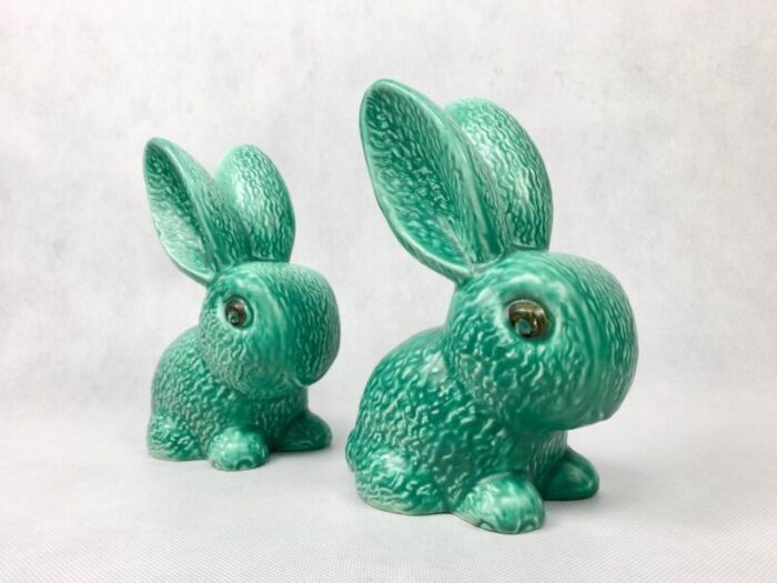 no 1028 green glazed rabbit from sylvac 1950s set of 2 12