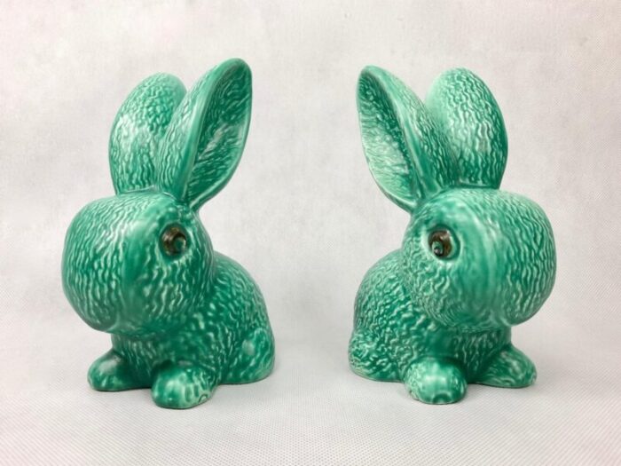 no 1028 green glazed rabbit from sylvac 1950s set of 2 3