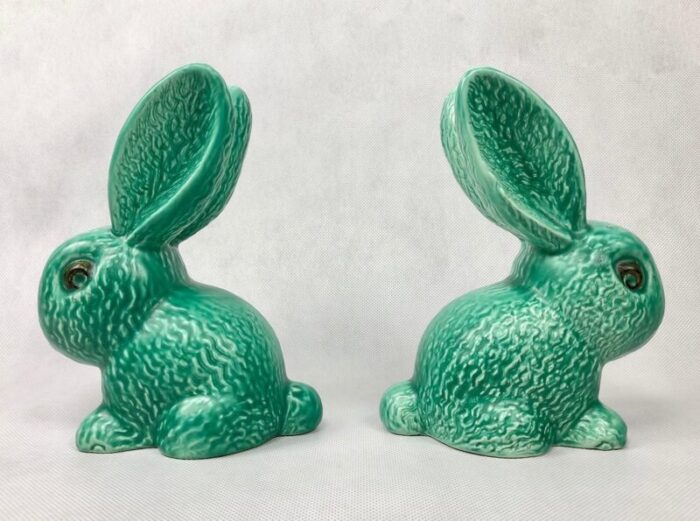 no 1028 green glazed rabbit from sylvac 1950s set of 2 4