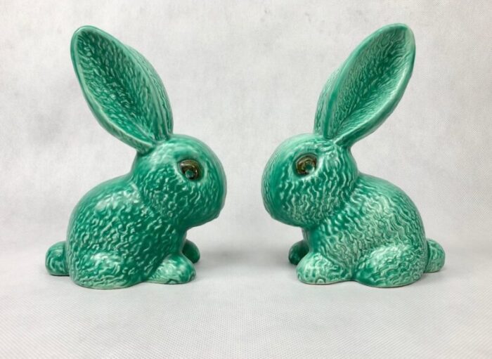 no 1028 green glazed rabbit from sylvac 1950s set of 2 6