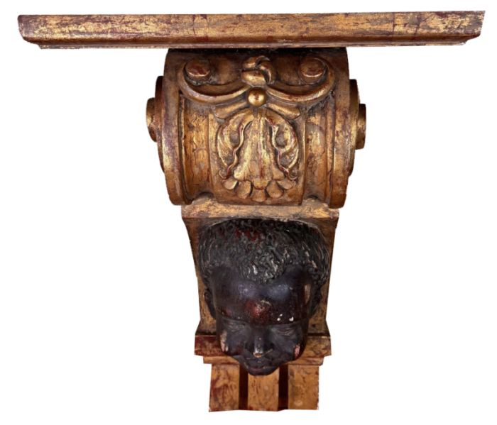 nubian wall console in gilded and polychrome wood 1850 8476