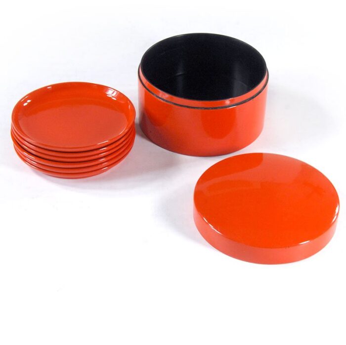 orange bakelite coasters denmark 1960s set of 6 5