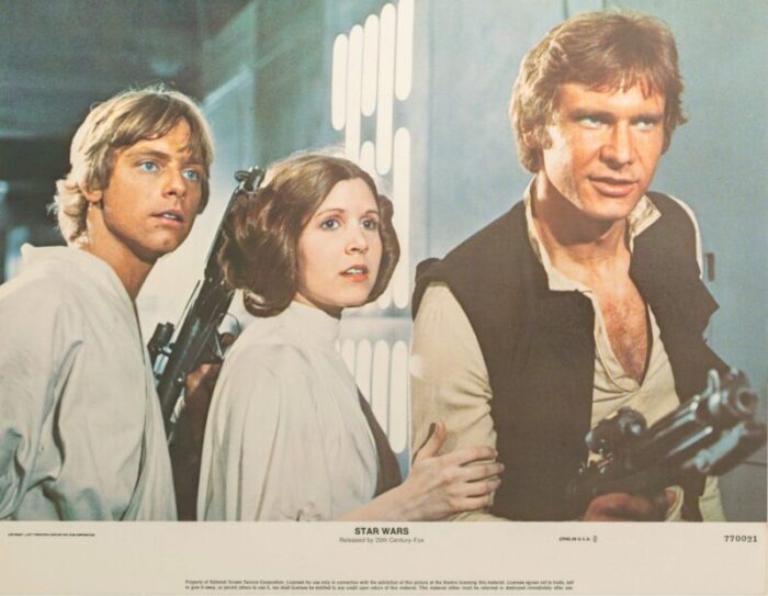 original vintage star wars lobby card with luke skywalker princess leia and han solo 1977 1