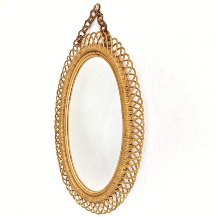 oval mirror in braided bamboo 1960s 1