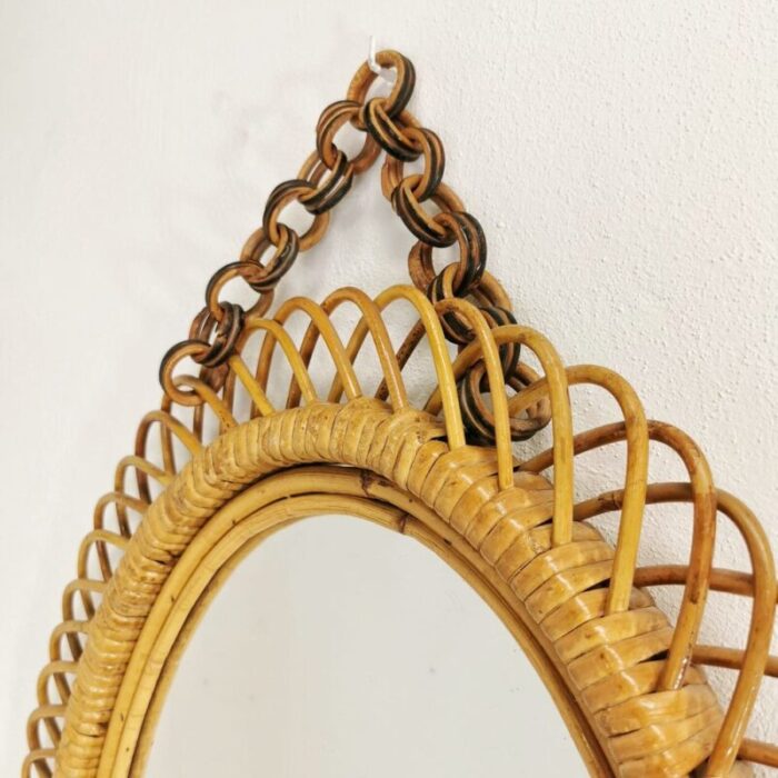 oval mirror in braided bamboo 1960s 2