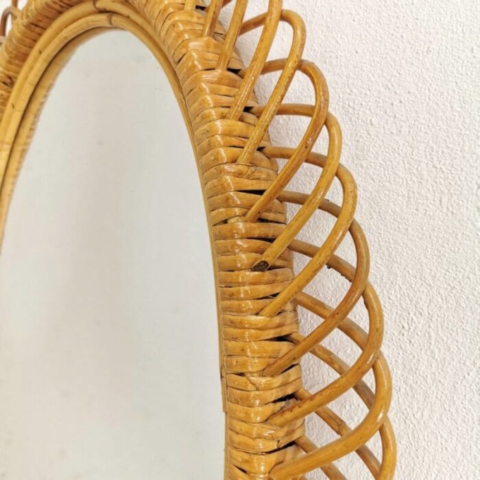 oval mirror in braided bamboo 1960s 3