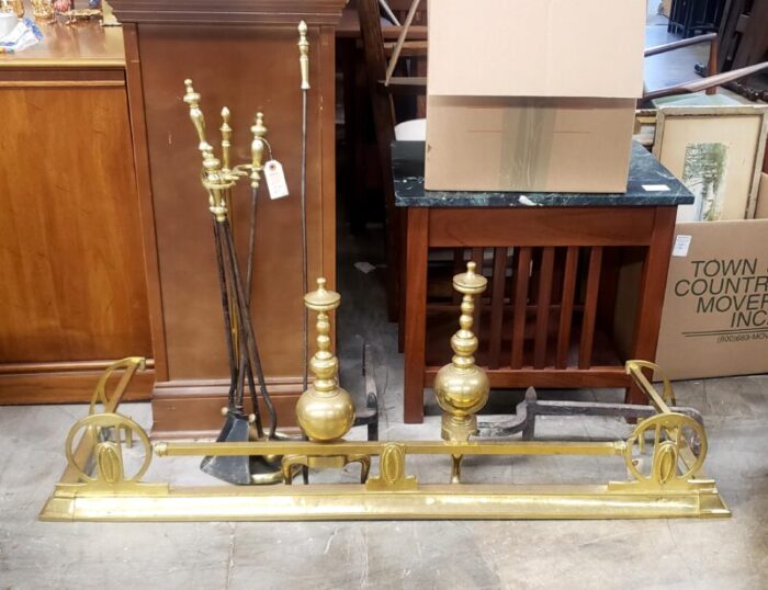 pair 19th century edwardian cast brass fireplace andirons 4403