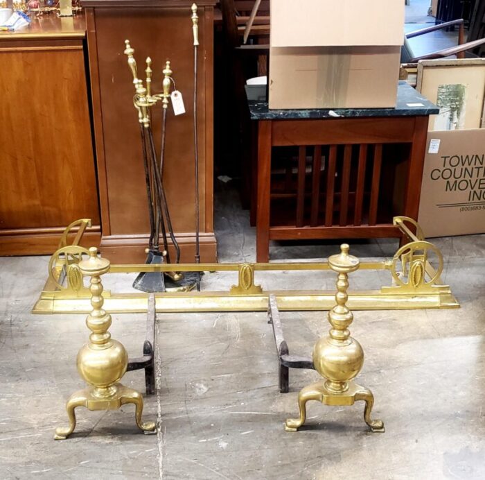 pair 19th century edwardian cast brass fireplace andirons 8374