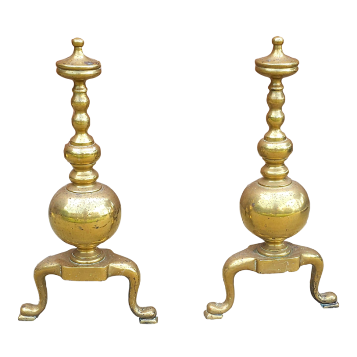 pair 19th century edwardian cast brass fireplace andirons 9409