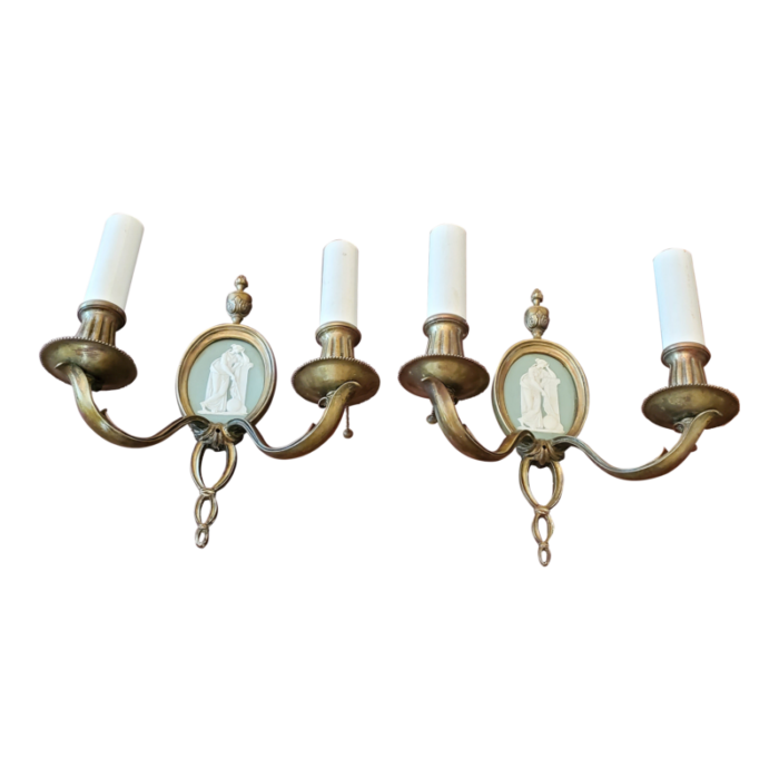 pair antique neoclassical e f caldwell attributed sconces 7243