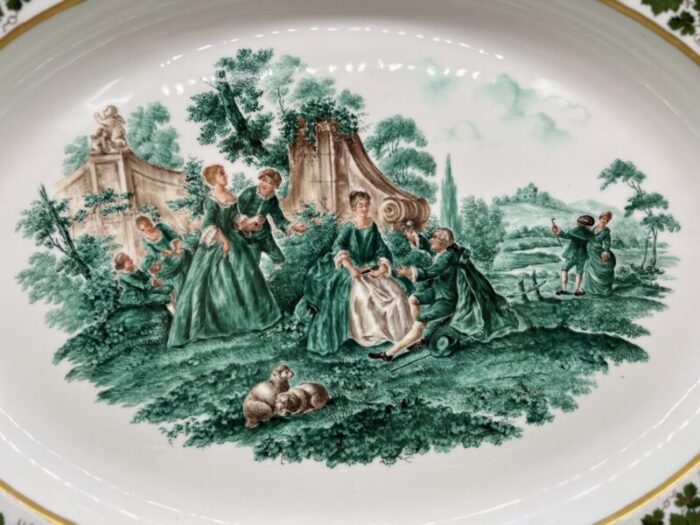 pair meissen opposing courting scene porcelain green ivy platters 1975 circa 1940 0193