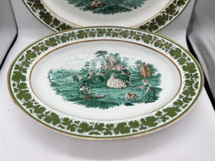 pair meissen opposing courting scene porcelain green ivy platters 1975 circa 1940 3474