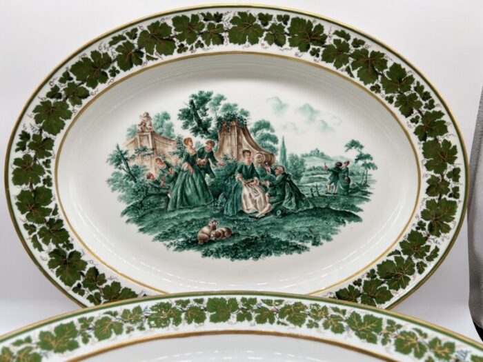 pair meissen opposing courting scene porcelain green ivy platters 1975 circa 1940 7653