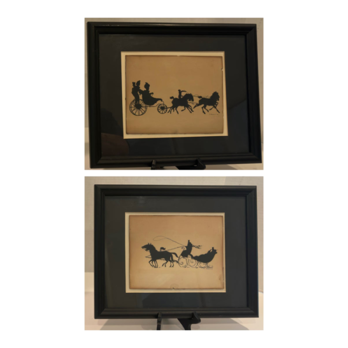 pair of 1960s vintage silhouette art pieces on board carriage and sled 7275