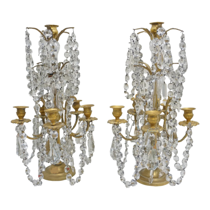 pair of antique french gilt bronze girandoles table chandeliers 1148